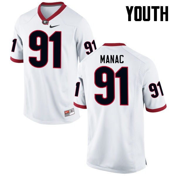 Youth Georgia Bulldogs #91 Chauncey Manac College Football Jerseys-White